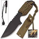 Olive Green Fire Starter Survival Knife with Belt Sheath