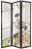 Unique Asian Accents, Accessories, & D&eacute;cor - 6ft. Geisha Art Print Japanese Shoji Folding Privacy Floor Screen Room Divider