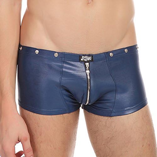 Your Gallery Men's Sexy Trunk Faux Leather Zip Rivet Boxer Brief Underwear M Blue