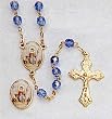 Child of Atocha Rosary with 7mm Blue Crystal Beads, 21" Chain and Matching Lapel Pin - Gift Box Included, IMPORTED FROM ITALY