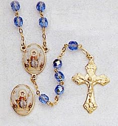 Child of Atocha Rosary with 7mm Blue Crystal Beads, 21" Chain and Matching Lapel Pin - Gift Box Included, IMPORTED FROM ITALY