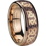 Rose Gold Tungsten Carbide Ring. Domed & Polished. Etched Celtic Design. (avail. Sizes 5 to 14)
