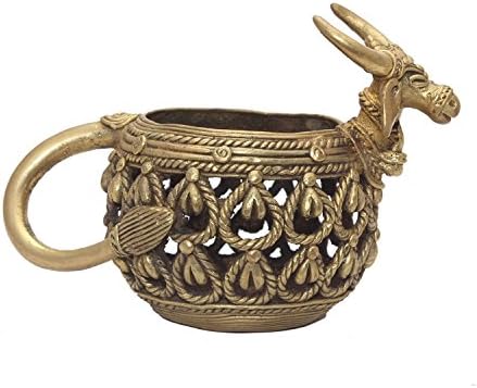 Vivante Creations Ethnic Home Decor Brass Tribal Dhokra Art - Bull Penstand /Spoon Stand