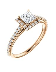 14K Rose Gold Princess Cut Diamond Halo-Style Ring -- LIFETIME WARRANTY