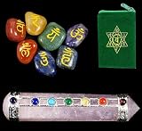 Indoor Fountains item: CHAKRA HEALING & MASSAGE SET ~ Rose Quartz Chakra Wand w/ 7 Engraved Chakra Stones