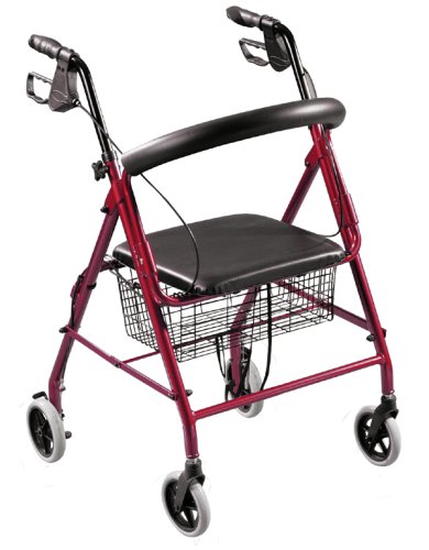 Drive Medical R6RD Aluminum Rollator with Loop Locks & Padded Seat - Red
