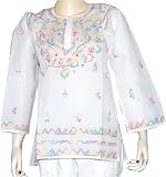 Womens Shirt Cotton Long Sleeve Top Blouse Chikan Embroidery Size XL (ctop350)