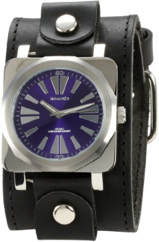Nemesis Men's LBB063L Signature Stainless Steel Square Blue Dial Leather Cuff Watch