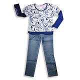 Lipstik - Girls Long Sleeve Denim Pant Set, Indigo, Blue