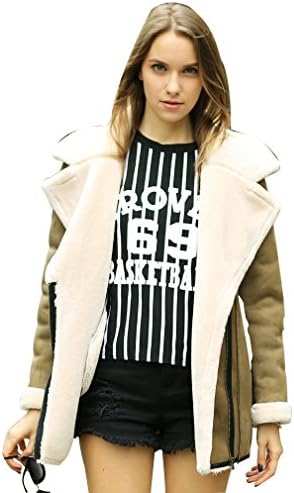 Veri Gude Women's British Style Synthetic Suede Outerwear Coat (M, Army Green)