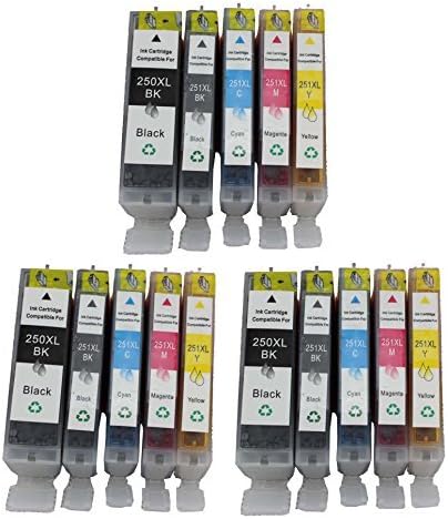 CINK Set of 15 Pack PGI-250XL &amp; CLI-251XL Compatible Ink Cartridge Set for Pixma IP7220, MG5420, MG6320, MX722, MX922