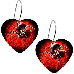 Handcrafted Heart Black Widow Spider Earrings