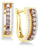 14k White Gold Channel Set Round Brilliant Cut Brown Chocolate and White Diamond U Shape Earrings - 13mm Height * 5mm Width (1/2 cttw)