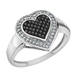 White and Black Diamond Heart Ring 1/5 Carat (ctw) in White Gold