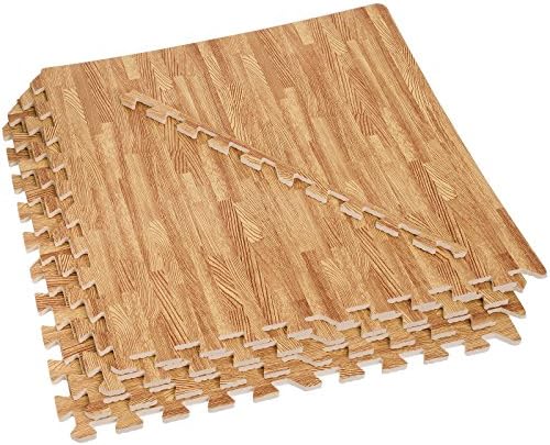 EVA Foam Exercise Mats - 32 Sq Ft Wood Grain Gym Floor Interlocking Mats (Light)
