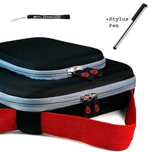 Black / Red Durable Protective Hard Nylon Cube Case with Adjustable Shoulder Strap ( TSA Approved ) For Verizon Motorola Xoom Tablet (Compatible with All Models) + Includes a eBigValue (TM) Determination Hand Strap Key Chain + Includes a Graphic Designer Stylus Pen