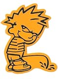 Calvin Vinyl Sticker, Black Outline on Yellow
