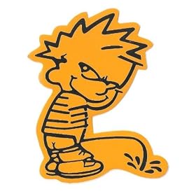 Calvin Vinyl Sticker, Black Outline on Yellow