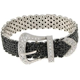 Sterling Silver Black and White Cubic Zirconia Buckle Bracelet by Charles... by Charles Winston