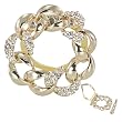 Chain Link Circle Gold-tone Rhinestone Brooch Pin