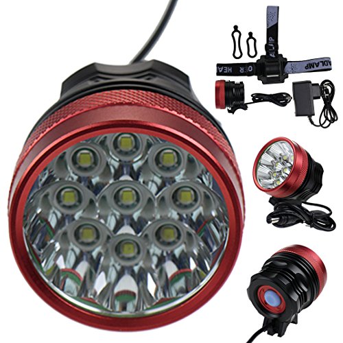 Imagen 7 de HappyJacky® 9*CREE XM-L T6 LED Super Infierno Light Bicicleta 12000 Lumens Linterna con 3 Modos al aire libre Estanco Luz Bicicletas, Recargable para Biking, Caminata, Camping, Caza,Bici Bicicleta Lights Luces delantera (Rojo)