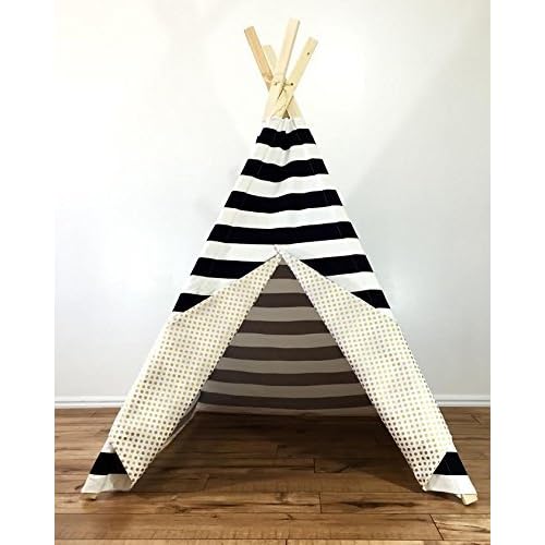 Black and white teepee with metallic gold polka dots