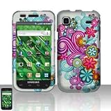Blue Purple Swirl Flower Design Rubberized Snap on Hard Skin Shell Protector Cover Case for Samsung Vibrant T959 + Microfiber Pouch Bag