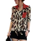 Allegra K Women Long Sleeve Leopard Prints Semi Sheer Chiffon Blouse XS