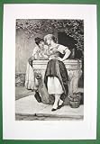 ITALIAN GIRLS at Well Engagement Ring - VICTORIAN Photogravure Vintage Antique Print by von Blaas