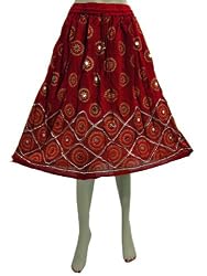 Designer Skirt Dcrapechic Beaded Red Womens Boho Skirts 28"