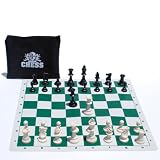 We Games Compact Tournament Chess Set with Green Silicone Chess Board & Plastic Tournament Pieces with 3 3/4 in. King, 20 Inch Board