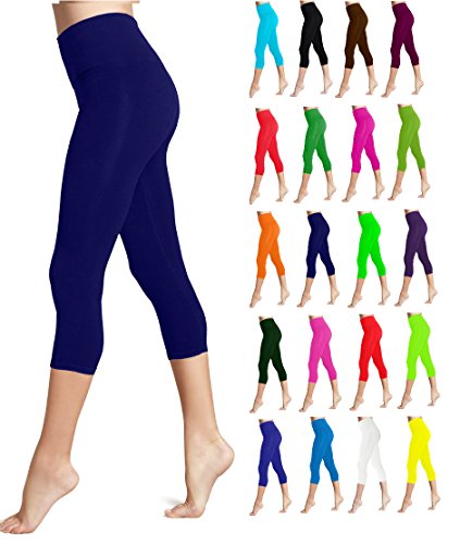Lush Moda Seamless Capri Length Basic Cropped Leggings - Variety of Colors - Navy