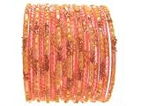 Beachcombers! Ethnic Glass Indian Wedding Bridal Bollywood Bangles Belly Dance Bracelets Set Orange & Peach