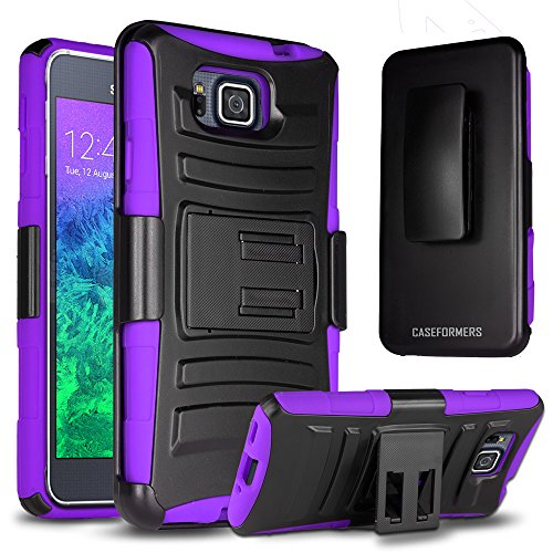 Galaxy Alpha Case, CASEFORMERS Duo Armor PURPLE for Samsung Galaxy Alpha Combo Case with Stand and Holster