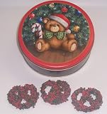 Scott's Cakes 1 lb. Dark Chocolate Covered Pretzel with Christmas Jimmies & Chocolate Chips in a Teddy Bear Tin