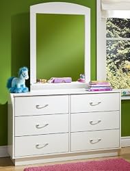 Logik Collection Double Dresser with Mirror in Pure White Finish By South Shore Furniture