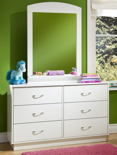 Logik Collection Double Dresser with Mirror in Pure White Finish By South Shore Furniture
