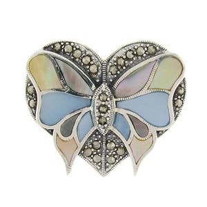 Sterling Silver Multi Color Enamel Butterfly Heart Brooch