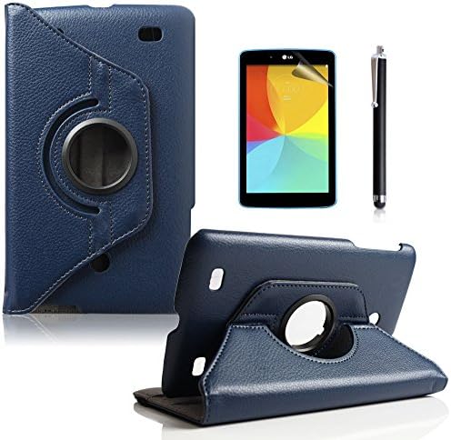 Boriyuan LG G Pad 7.0 Case, Lightweight Portable Protective Ultra Slim Flip Folio PU Leather Case Carrying Cover for LG G Pad 7.0 V400 Tablet - with Elastic Hand Strap - 360 Degree Rotating Multi-angle Viewing Stand Holder Function [with a Free Stylus Touch Pen and a Screen Protector] (Dark Blue)