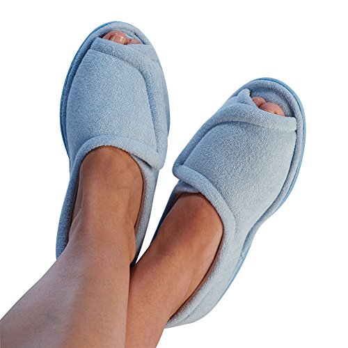 Clinic Comfort Terry Cloth Slippers - Blue - Wide Width