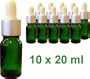 10 St�ck Pipettenflaschen (Glasflasche mit Transferpipette und Saugbalg) - l�sungsmittelbest�ndig, Klarglas, gr�n - Pipettenflasche zu je 20ml