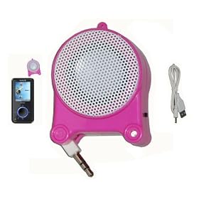 Portable Rechargeable Powerful Pink Mini Speakers with Built in Li-ion Batteries - For SanDisk Sansa Player Fuze Clip View