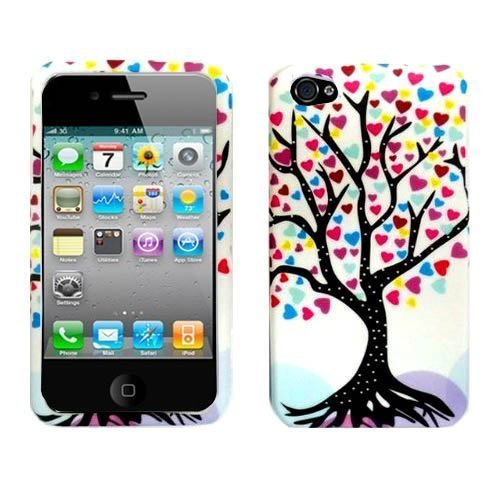 Importer520 Colorful Love Tree Print Design Plastic Matte Rubberized Texture Design for Anti-Slip Grip Snap On Case Cover for Case Cover Accessory for APPLE AT&T VERIZON IPHONE 4 4S 4G 16GB and 32GB