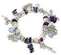 Cute We're No. 1 Cheer Charms Purple & Blue Beaded Stretch Bracelet