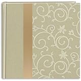 Pioneer Embroidered Scroll Ribbon Trimmed Fabric Cover Photo Album, Ivory on Ivory