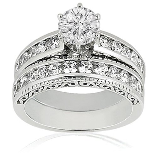 2 Ct Round Diamond Bridal Wedding Rings Set SI2 EGL 14K