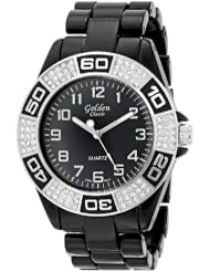 Golden Classic Womens 1613_blk "Boyfriend Rhinestone" Oversized Large Face Watch