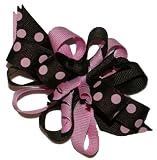 Hair Bows ~ New Chocolate Brown & Pink Large Dotted GrosGrain Loop Bow ~ Pageant Boutique