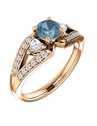 10K Rose Gold Round Cut Blue and White Diamond Ring -- LIFETIME WARRANTY