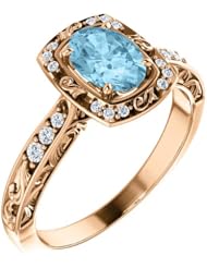 18K Rose Gold 7.00x5.00mm Oval Cut Aquamarine and Diamond Ring -- LIFETIME WARRANTY